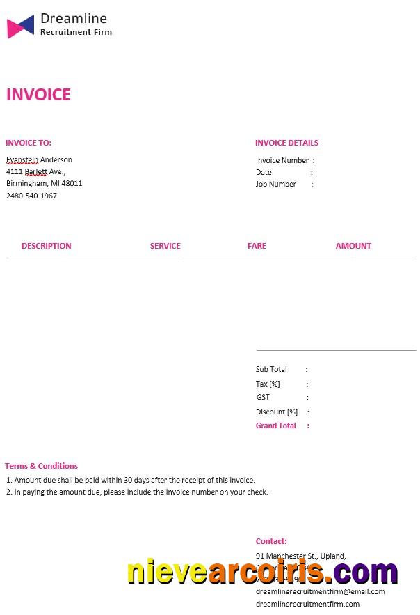 Recruitment Firm Invoice